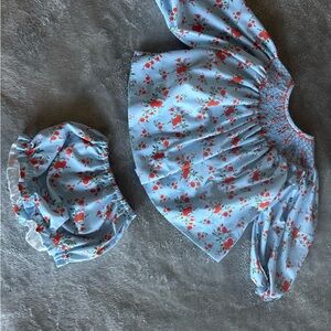 Charming Floral Kids Dress Set in Blue and Red